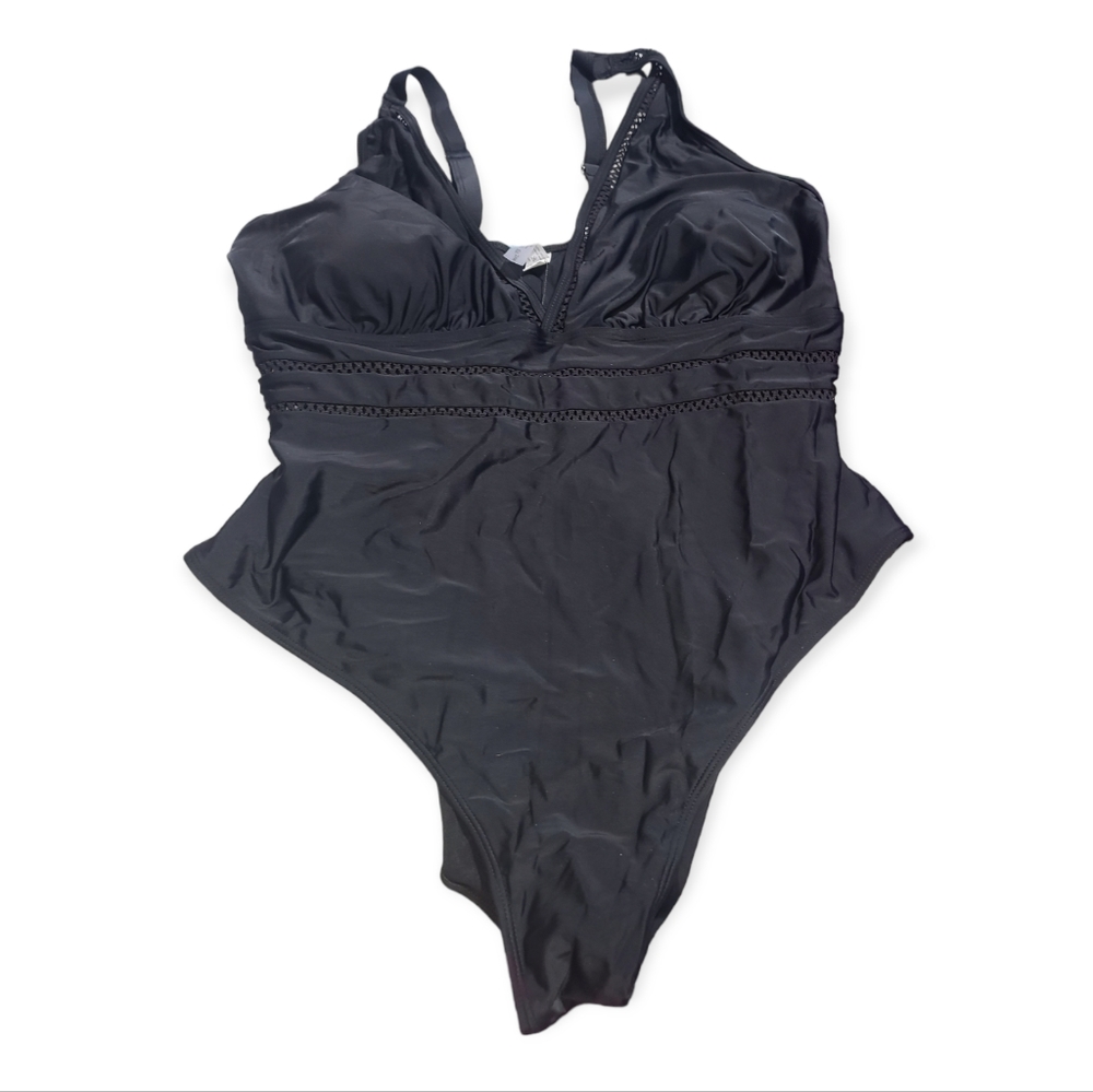 Black Plus Size One Piece Swimsuit - Picture 3 of 4
